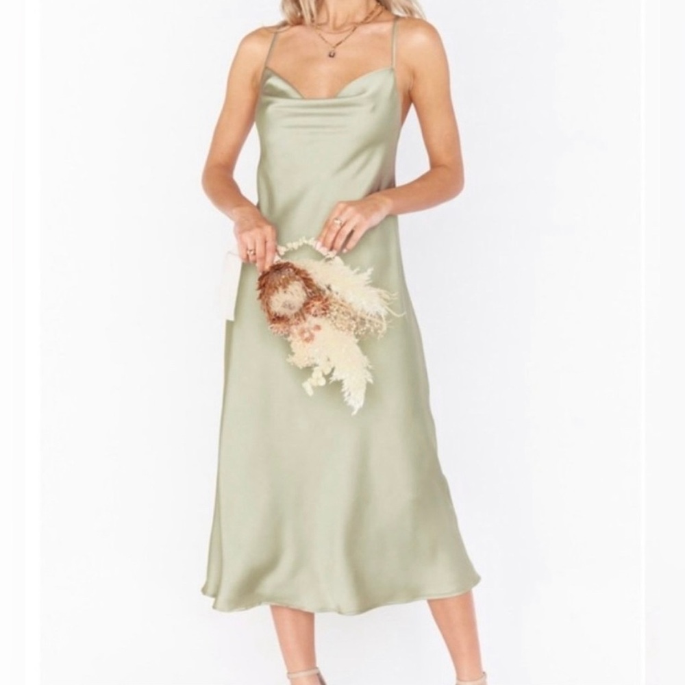 Green satin Show me your Mumu Satin Midi Dress